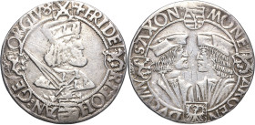 Sachsen-Kurlinie ab 1486 bis 1547 (Ernestiner)
Friedrich III., Johann und Georg 1507-1525 Guldengroschen o.J. (um 1517/1523), Avers Kreuz-Annaberg Kl...