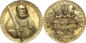 Sachsen-Kurlinie ab 1486 bis 1547 (Ernestiner)
Johann Friedrich der Großmütige 1532-1547 (-1554) Vergoldetes Silbergussmedaillon 1535 (H. Reinhart d....