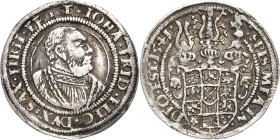 Sachsen-Kurlinie ab 1486 bis 1547 (Ernestiner)
Johann Friedrich der Großmütige 1532-1547 (-1554) 1/4 Guldengroschen 1541, T-Buchholz Brustbild nach r...
