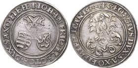 Sachsen-Kurlinie ab 1486 bis 1547 (Ernestiner)
Johann Friedrich und Georg 1534-1539 1/2 Guldengroschen 1534, beiderseits Doppellilie- Freiberg Keilit...