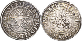 Sachsen-Kurlinie ab 1486 bis 1547 (Ernestiner)
Johann Friedrich und Heinrich 1539-1541 1/4 Guldengroschen 1542, beiderseits Kreuz im Kreis-Annaberg K...
