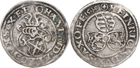 Sachsen-Kurlinie ab 1486 bis 1547 (Ernestiner)
Johann Friedrich und Heinrich 1539-1541 Groschen 1540, Kreuz im Kreis-Annaberg Keilitz 161 Keilitz/Koh...
