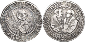 Sachsen-Kurlinie ab 1486 bis 1547 (Ernestiner)
Johann Friedrich, Moritz und Johann Ernst 1540-1542 Guldengroschen 1541, T-Buchholz Mit Münzzeichen re...