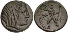 BRUTTIUM PETELIA
 AEs 215-204 v. Chr. Vs.: Kopf der Demeter mit Schleier n. r., Rs.: Zeus mit Blitzbündel und Szepter im Ausfallschritt n. l., Kopf n...
