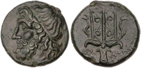 SIZILIEN SYRAKUS
Hieron II., 275-215 v. Chr. AE-Litra 263-218 v. Chr. Vs.: Kopf des Poseidon mit Tänie n. l., Rs.: ornamentierter Dreizack, links und...