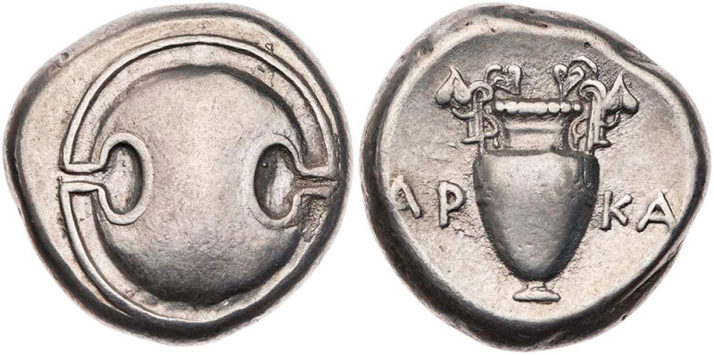 BÖOTIEN THEBEN
 AR-Stater 368-364 v. Chr., Magistrat Arka(...) Vs.: boiotischer...