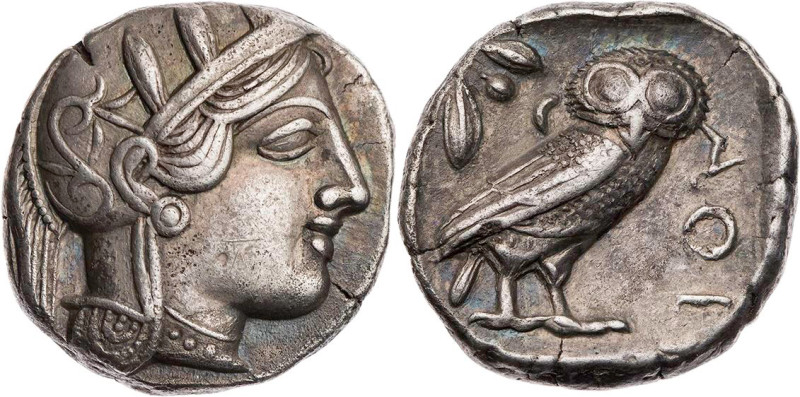 ATTIKA ATHEN
 AR-Tetradrachme 420-404 v. Chr. Vs.: Kopf der Athena mit Helm und...