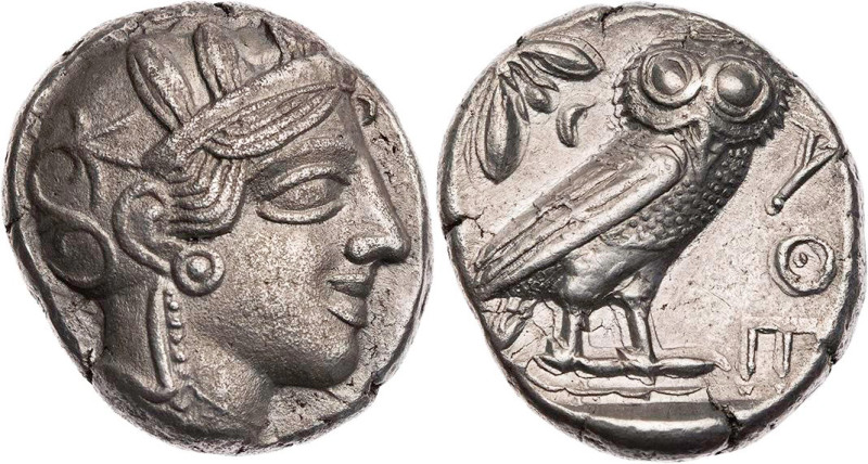 ATTIKA ATHEN
 AR-Tetradrachme 420-404 v. Chr. Vs.: Kopf der Athena mit Helm und...