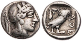 ATTIKA ATHEN
 AR-Drachme 420-404 v. Chr. Vs.: Kopf der Athena mit Helm und Lorbeer n. r., Rs.: Eule steht n. r., Kopf v. v., links oben Ölzweig, alle...