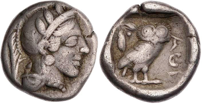 ATTIKA ATHEN
 AR-Drachme 420-404 v. Chr. Vs.: Kopf der Athena mit Helm und Lorb...
