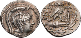 ATTIKA ATHEN
 AR-Tetradrachme 110/109 v. Chr., 2. Monat Euboulides, Agathokles und Lysip(...), Vs.: Kopf der Athena Parthenos mit dreibuschigem Helm ...
