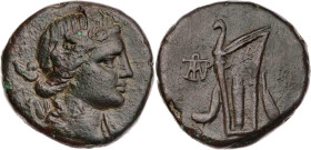 KIMMERISCHER BOSPORUS PANTIKAPAION
 AEs 79-65 v. Chr., unter Gouverneur Makhares Vs.: Kopf des Dionysos mit Efeukranz n. r., Rs.: Bogen in Gorytos, l...