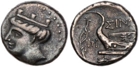 PAPHLAGONIEN SINOPE
 AR-Hemidrachme 200-120 v. Chr. Vs.: Kopf der Tyche Sinope mit Mauerkrone n. l., Rs.: Prora n. l., darauf Stern, links Aphlaston ...