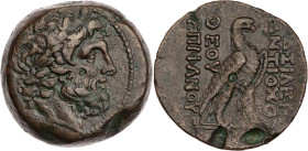 SYRIEN KÖNIGREICH DER SELEUKIDEN
Antiochos IV. Epiphanes, 175-164 v. Chr. AEs ägyptisierende Serie, 169-168 v. Chr. Antiochia am Orontes Vs.: Kopf de...