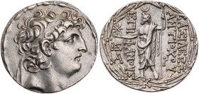 SYRIEN KÖNIGREICH DER SELEUKIDEN
Antiochos VIII. Epiphanes Grypos, 121-96 v. Chr. AR-Tetradrachme 121/0-113 v. Chr. Antiochia am Orontes Vs.: Kopf mi...