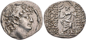 SYRIEN KÖNIGREICH DER SELEUKIDEN
Philippos I. Philadelphos, 95-75 v. Chr. AR-Tetradrachme 88-75 v. Chr. Antiochia am Orontes Vs.: Kopf mit Diadem n. ...