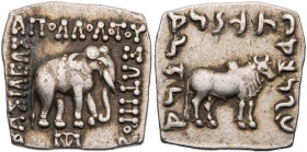 BAKTRIEN GRAECO-BAKTRISCHE UND INDO-GRIECHISCHE KÖNIGE
Apollodotos I. Soter, ca. 180-160 v. Chr. AR-Drachme (rechteckig) Panjhir Vs.: Elefant steht n...