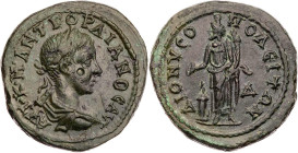 MOESIA INFERIOR DIONYSOPOLIS
Gordianus III., 238-244 n. Chr. AE-Tetrassarion Vs.: gepanzerte und drapierte Büste mit Lorbeerkranz n. r., Rs.: Theos M...