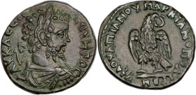 MOESIA INFERIOR MARKIANOPOLIS
Septimius Severus, 193-211 n. Chr. AE-Tetrassarion 207-210 n. Chr., Provinzlegat Iulius Faustinianus Vs.: gepanzerte un...