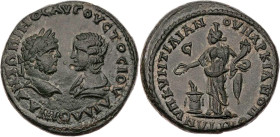 MOESIA INFERIOR MARKIANOPOLIS
Caracalla mit Iulia Domna, 211-217 n. Chr. AE-Pentassarion 215 n. Chr., Provinzlegat Quintillianus Vs.: Büste des Carac...