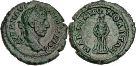 MOESIA INFERIOR MARKIANOPOLIS
Elagabal, 218-222 n. Chr. AE-Hemiassarion Vs.: Kopf mit Lorbeerkranz n. r., Rs.: Priapos steht v. v. und entblößt seine...