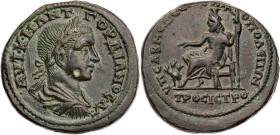 MOESIA INFERIOR NIKOPOLIS AD ISTRUM
Gordianus III., 238-244 n. Chr. AE-Tetrassarion 241-244 n. Chr., Provinzlegat Sabinius Modestus Vs.: gepanzerte u...