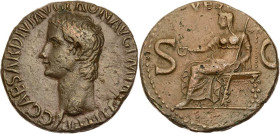RÖMISCHE KAISERZEIT
Caligula, 37-41 n. Chr. AE-As 40/41 n. Chr. Rom Vs.: C CAESAR DIVI AVG PRON AVG P M TR [P] IIII P P, Kopf n. l., Rs.: VES[TA], Ve...