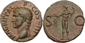 RÖMISCHE KAISERZEIT
Agrippa, gest. 12 v. Chr. AE-As 37-41 n. Chr., unter Caligula Rom Vs.: M·AGRIPPA · L · F · COS · III, Kopf mit corona rostrata n....