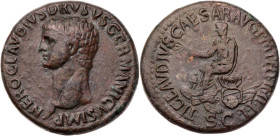 RÖMISCHE KAISERZEIT
Nero Claudius Drusus, Vater des Claudius, gest. 9 v. Chr. AE-Sesterz 50-54 n. Chr. Rom Vs.: NERO CLAVDIVS DRVSVS GERMANICVS IMP, ...