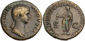 RÖMISCHE KAISERZEIT
Antonia, gest. 37 n. Chr., Mutter des Claudius. AE-Dupondius 41-50 n. Chr. Rom Vs.: ANTONIA AVGVSTA, drapierte Büste n. r., Rs.: ...