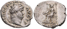 RÖMISCHE KAISERZEIT
Nero, 54-68 n. Chr. AR-Denar 67/68 n. Chr. Rom Vs.: IMP NERO CAESAR AVG P P, Kopf mit Lorbeerkranz n. r., Rs.: SALVS, Salus thron...