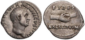 RÖMISCHE KAISERZEIT
Vitellius, 69 n. Chr. AR-Denar April - Dezember 69 n. Chr. Rom Vs.: A VITELLIVS GERMANICVS IMP, Kopf n. r., Rs.: FIDES / EXERCITV...
