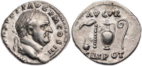 RÖMISCHE KAISERZEIT
Vespasianus, 69-79 n. Chr. AR-Denar 72/73 n. Chr. Rom Vs.: [IMP C]AES VESP AVG P M COS IIII, Kopf mit Lorbeerkranz n. r., Rs.: AV...