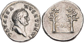 RÖMISCHE KAISERZEIT
Vespasianus, 69-79 n. Chr. AR-Denar 74 n. Chr. Rom Vs.: IMP CAESAR VESP AVG, Kopf mit Lorbeerkranz n. r., Rs.: COS V (im Feld), z...