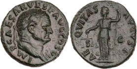 RÖMISCHE KAISERZEIT
Vespasianus, 69-79 n. Chr. AE-As 76 n. Chr. Rom Vs.: IMP CAESAR VESP AVG COS VII, Kopf mit Lorbeerkranz n. r., Rs.: AE-QVITAS AVG...