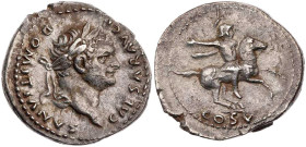 RÖMISCHE KAISERZEIT
Domitianus Caesar, geprägt unter Vespasianus, 69-79 n. Chr. AR-Denar 77/78 n. Chr. Rom Vs.: CAESAR AVG F DOMITIANVS, Kopf mit Lor...