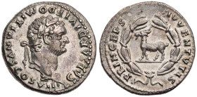 RÖMISCHE KAISERZEIT
Domitianus Caesar, geprägt unter Titus, 79-81 n. Chr. AR-Denar 80/81 n. Chr. Rom Vs.: CAESAR DIVI F DOMITIANVS COS VII·, Kopf mit...