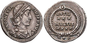 RÖMISCHE KAISERZEIT
Constantius II., 337-361 n. Chr. AR-Siliqua 351-355 n. Chr. Constantinopolis, 6. Offizin Vs.: D N CONSTAN-TIVS P F AVG, gepanzert...