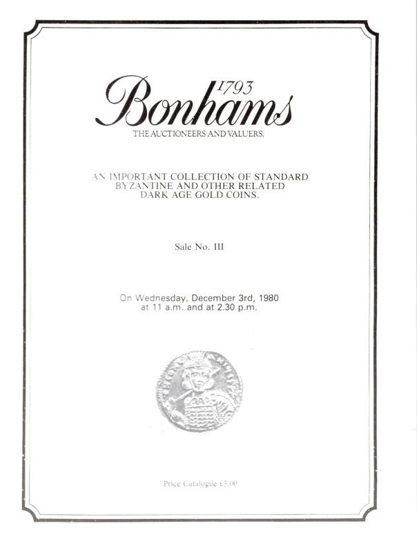 BONHAMS - VECCHI & SON. London, 3 – December, 1980. An important collection of s...