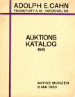 CAHN A. Auktion 66. Frankfurt a. Main, 9 - Mai, 1930. Munzen Griechen,Romer,Byzantiner e Barbare di un Auslandischen Adligen. Pp 60, lots 875, plates ...
