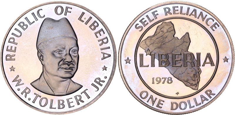 Liberia 1 Dollar 1978 FM

KM# 32, N# 10349; Copper-nickel., Proof; The Frankli...