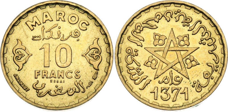 Morocco 10 Francs 1952 AH 1371 Essai

KM# E41, N# 152676; Aluminium-bronze; Mo...