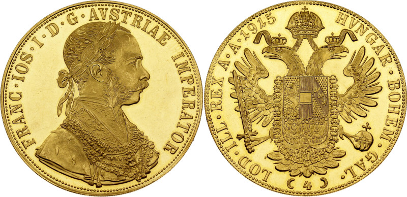 Austria 4 Dukat 1915 Restrike

KM# 2276, N# 15156; Gold (.986) 13.96 g., Proof...