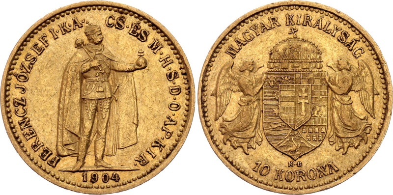 Hungary 10 Korona 1904 KB

KM# 485, ÉH# 1491, N# 10813; Gold (.900) 3.38 g; Fr...