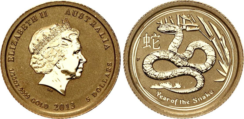 Australia 5 Dollars 2013 P

KM# 1997, N# 360557; Gold (.999) 1.55 g.; Elizabet...