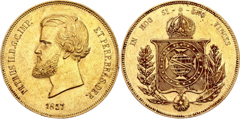 Brazil 20000 Reis 1857

KM# 468, N# 36144; Gold (.917) 17.83 g.; Pedro II; AUN...