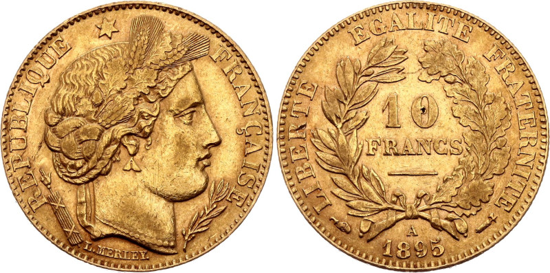France 10 Francs 1895 A

KM# 830, N# 8004; Gold (.900) 3.23 g.; Paris Mint; XF