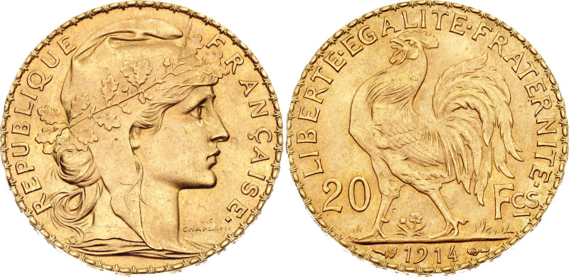 France 20 Francs 1914

KM# 857, N# 2230; Gold (.900) 6.45 g.; Paris Mint; UNC ...