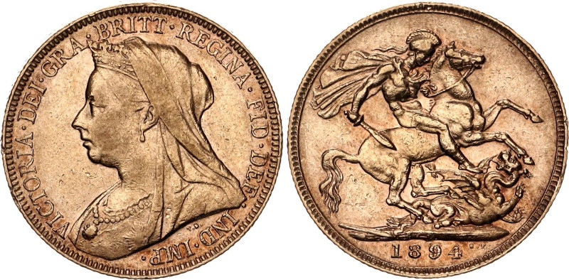 Great Britain 1 Sovereign 1894

KM# 785, N# 4024; Gold (.900) 7.99 g.; Victori...