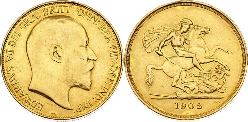 Great Britain 5 Pounds 1902

KM# 807, N# 13228; Gold (.917) 39.94 g. ; Edward ...